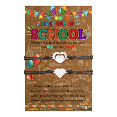 Imagem de MEMFALL Pulseira "First Day of School" Mommy and Me Heart Back to School, Primeiro Dia de Escola, Presente de Volta às Aulas, ADJUSTABLE, Liga metálica, Sem Pedra Preciosa