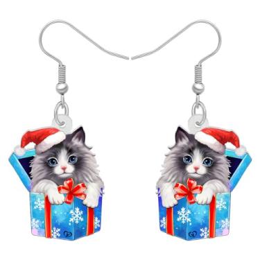 Imagem de DALANE Brincos de acrílico para presente de Natal, chapéu, gato, pingente, pingente, guirlanda, gatinho, animais de estimação, joias para mulheres, amantes de gatos, lembrancinhas de festa, Medium,