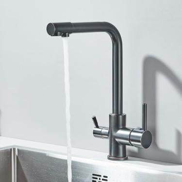 Imagem de Purificação Torneira de Pia de Cozinha Deck Mount Handle 360° Rotação Misturador de Água Fria Quente Filtro de Água Potável Torneira, Bronze Preto, tamanho único
