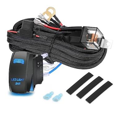 Imagem de OFFROADTOWN Chicote de fiação de barra de luz de LED, 1 cabo de 16,4 m, kit de chicote de fios de nylon para luzes de direção, luz de trabalho, faróis de neblina, 12 V 40 A, relé, fusível, interruptor