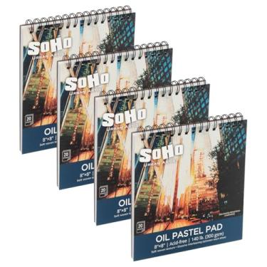 Imagem de SoHo Urban Artist Bloco de papel pastel profissional com textura fina - 63,5 kg - pacote com 4 20,3 x 20,3 cm - Tela texturizada fina sem ácido com folhas de vidro, 80 folhas perfuradas no total,