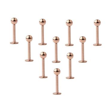 Imagem de Ruifan 10 peças 16 G ouro rosa 316L aço inoxidável 3 mm bola labret monroe lábio anel/tragus/hélice brinco haltere barra halteres, 6 – 12 mm comprimento da barra piercing corporal joia