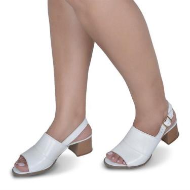 Imagem de Sandália de Salto em Couro Branco - Flor D'Couro, 36