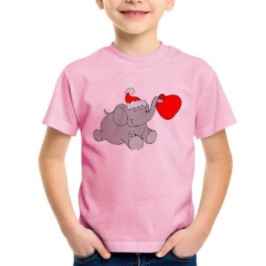 Imagem de Camiseta Infantil Elefante Noel - Foca na Moda, Rosa bebê, 6