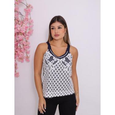 Imagem de Regata Feminina de Moletom com Tela em Renda e Decote Bordado Casual -