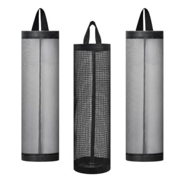Imagem de Kit 3 Puxa Saco Porta Sacola Plástica Organizador De Sacolas Plásticas para Cozinha (2 CINZA + 1 PRETO)