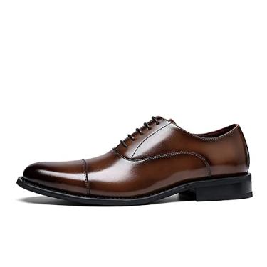 Imagem de Sapato social masculino clássico Oxford moderno com cadarço e forro de couro legítimo, sapatos casuais de negócios, Marrom, 6.5 Narrow