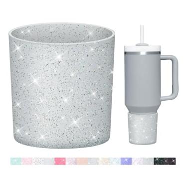 Imagem de WUQID Bota de silicone superior com glitter compatível com Stanley Quencher H2.0 1,134 g 850.5 g 590.0 g e IceFlow Flip 850.5 g 567.0 g, copo antiderrapante capa de manga inferior