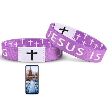 Imagem de Pmormyy Pulseira com versículo bíblico diário Jesus is King, pulseira usável de Jesus Cristão para mulheres e homens, Fibra de poliéster, Sem Pedra Preciosa