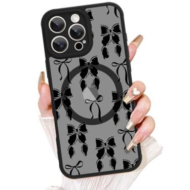Imagem de AIGOMARA Capa para iPhone 16 Pro Max, compatível com MagSafe, linda estampa de laço com capa de telefone fosca semitransparente para mulher Gilrs TPU macio e PC capa protetora traseira fina preta