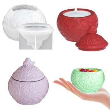 Imagem de Koonafy Moldes de pote de resina de silicone com tampa, moldes de frascos em relevo para epóxi Molde de resina para caixa de armazenamento de joias DIY, recipiente de doces, suporte de vela,