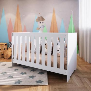 Imagem de Berço Bebe Cama Infantil Americano com Colchão 3 em 1 Completa Branco