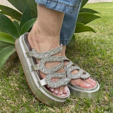 Imagem de Papete Feminina Pedraria Cobra Flat Confortável Rasteirinha Anatômica 