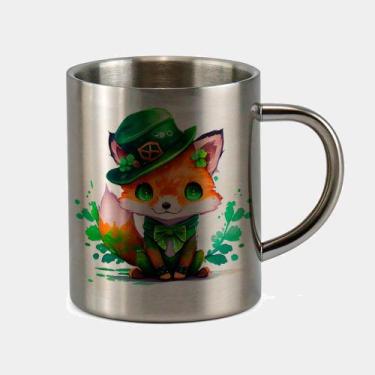 Imagem de Caneca de Inox Premium Prateada 400ml RAPOSA CARTOLA ST PATRICKS DAY -