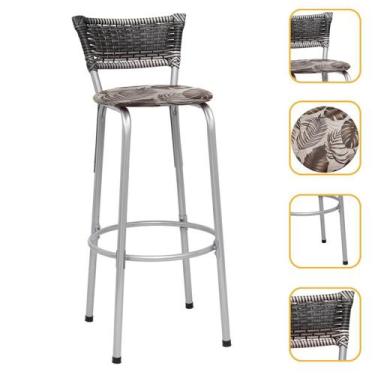 Imagem de Cadeira Alta Encosto Junco Degradê 70Cm Cozinha Varanda Estrutura Prat