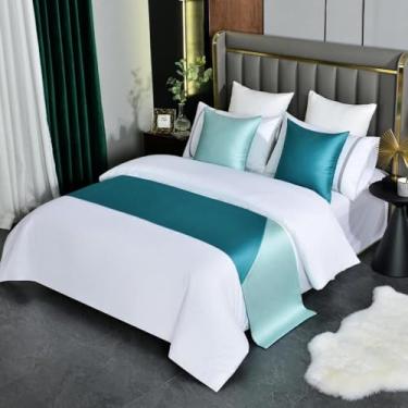 Imagem de Cachecol de corredor de cama de hotel, moderno, contrastante, patchwork, decoração, quarto, toalha de cauda, sem desbotamento, proteção para cama de solteiro queen king size - verde||King 19,7 x 94,4
