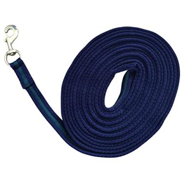 Imagem de Cabo de rédea de linha de estocada acolchoado macio para cavalos clipe giratório com alça de 8 m (azul marinho/verde)