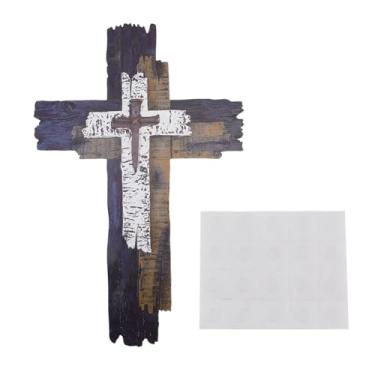 Imagem de DICOSMETIC Cruz de madeira rústica decoração de parede crucifixo falso desgastado decoração de cruz em camadas 30,5 x 20 cm decorações de parede de madeira para decoração de casa