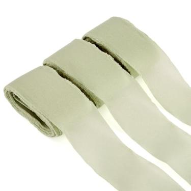 Imagem de 3 rolos de fitas de chiffon feitas à mão 3,8 cm verde tecido de tule macio fitas sedosas para embrulho de presente convites de casamento decoração de árvore de Natal buquês de noiva laços de guirlanda