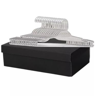 Imagem de Cabide Adulto Transparente AcrÍlico para Roupas, Closet e Loja Kit Premium Resistente Com Presilhas(50 Com Presilhas)
