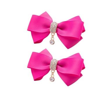 Imagem de Fita central pendente de cristal com strass e laço de cor variada, par de presilhas de sapato removível da Douqu, Rose Red, 8.5cm, 1