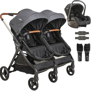Imagem de Carrinho Kiddo para Gemeos com Bebe Conforto Speedy Grafite