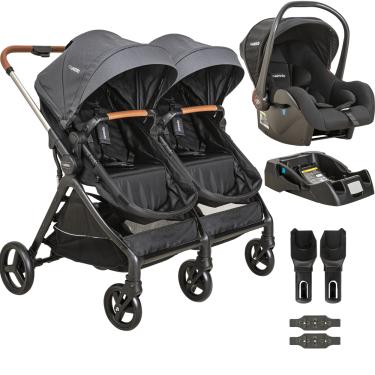 Imagem de Carrinho Kiddo para Gemeos com Bebe Conforto Base Speedy Grafite