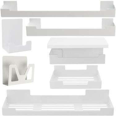 Imagem de Kit de Acessórios Para Banheiro Adesivo 7 Pcs Branco F.ELG - FassinSho
