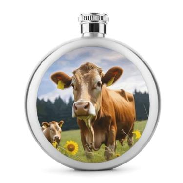 Imagem de Cantil de aço inoxidável, animal marrom vaca impressão clássico garrafa de bolso garrafa anca garrafa de viagem garrafa portátil garrafa de metal
