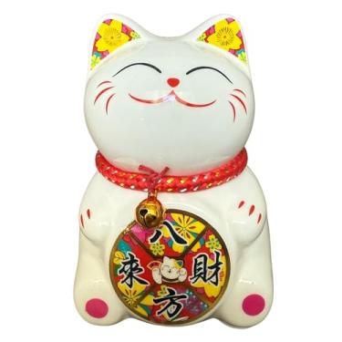 Imagem de Cofrinho pequeno para gatos da sorte – cofrinho de cerâmica Feng Shui Maneki Neko para boa sorte e prosperidade, ornamento Feng Shui Dinheiro Fortuna gato presente decorações para casa, escritório