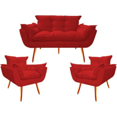 Imagem de Namoradeira + 2 Poltronas Opalla Decorativa Reforçada Recepção Sala De Estar Suede