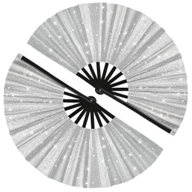 Imagem de Tkocisa Pacote com 2 ventiladores de mão dobráveis grandes com glitter para dança em linha, leque de pop, leque grande de rave para botas no chão, dança, concerto, festa, festival, decoração de casa