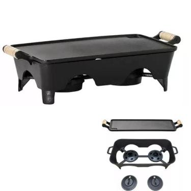 Imagem de Chapa Rechaud Grande a Alcool Retangular Liso em Ferro Fundido 2 Chama