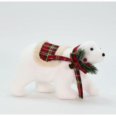 Imagem de Natalino Enfeite Ursinho Polar Com Cachecol Xadrez 18 Cm