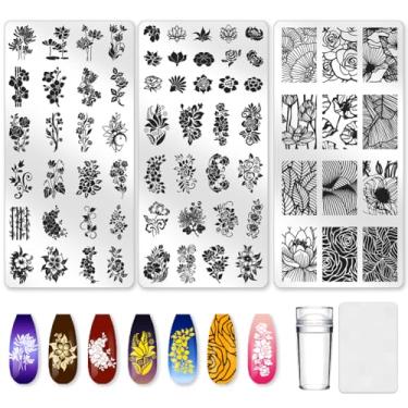 Imagem de beinkmake Conjunto de 3 peças de placas de estampagem de unhas florais vintage folhas de flores modelos de carimbo de unha de bambu com ponta de linha francesa, ferramentas reutilizáveis de metal rosa