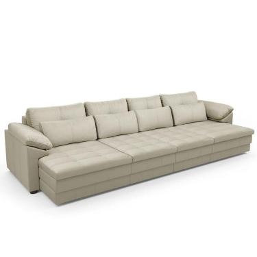 Imagem de Sofá Retrátil Para Sala De Estar 5 Lugares 379cm Riza S03 Couro Bege Pérola - Lyam Decor
