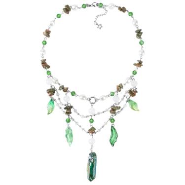 Imagem de MOSTORY Colar de fada de cristal da floresta - Colar renascentista para mulheres, Elfos, Cosplay Renfaire Fairycore, bijuteria de fantasia, Cristal Acrílico, Sem Pedra Preciosa