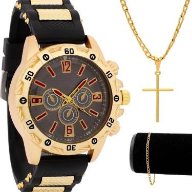 Imagem de Relógio Masculino Banhado A Ouro  Barato + Pulseira