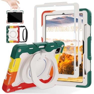 Imagem de ROISKIN Capa para iPad Pro 2024 de 11 polegadas M4 5ª geração (modelo A2836, A2837, A3006) com protetor de tela HD, alça de ombro, suporte para caneta e suporte 360, capa infantil militar à prova de