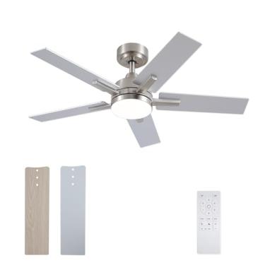 Imagem de SODSEA Ventiladores de teto com luzes, ventilador de teto de níquel de 106.7 cm com luz e controle remoto, reversível, 3CCT, regulável, silencioso, pequeno ventilador de teto para quarto, uso interno