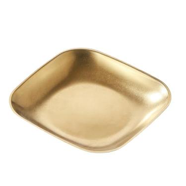Imagem de Bandeja rasa quadrada de aço inoxidável para neve dourada criativa e requintada - ouro retrô (prato quadrado)