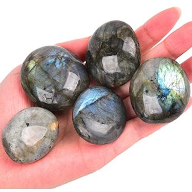 Imagem de JIC Gem 5 peças de pedras de palmeira labradorita de forma irregular polidas cristais de cura pedras seixos bolso pedra preocupação energia 3,8-5 cm