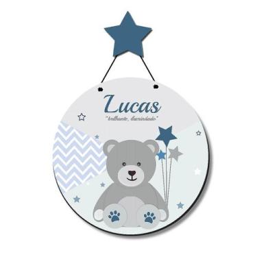 Imagem de Enfeite Porta Maternidade MDF Ursinho com Estrela e Nome Personalizado