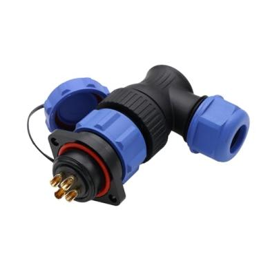 Imagem de HangTon SP21 Conector de soquete de plugue de ângulo reto de 5 pinos circular de aviação à prova d'água 30A macho fêmea para alimentação elétrica externa marinha fonte de alimentação solar automotiva