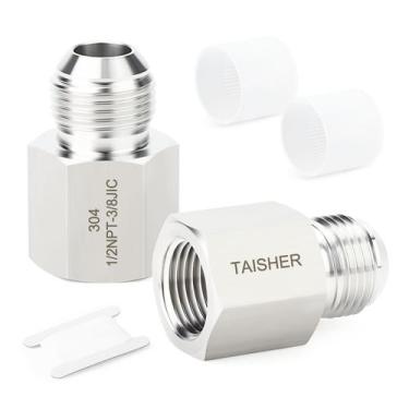 Imagem de Adaptador TAISHER 304 de aço inoxidável 3/8 JIC macho x 1/2 NPT fêmea
