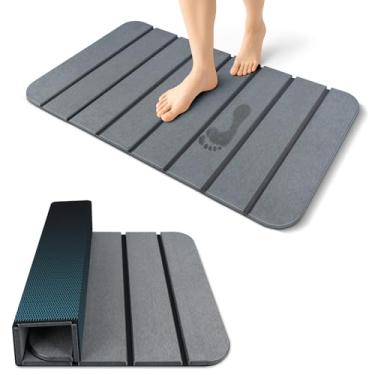 Imagem de ArtyCozy Tapetes de banheiro de pedra grande, 71 x 43 cm, tapete de banho cinza escuro