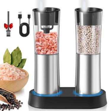 Imagem de Moedor De Pimenta,2 em 1 Moedor de Pimenta Elétrico,Carregamento de base de bateria de lítio TypeC, super duradouro, aço inoxidável,Moedor de Pimenta e Sal em aço inoxidável