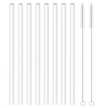 Imagem de Canudos de substituição compatíveis com tampas de garrafa de água Hydro Flask e tampas de canudo de prensa - Pacote com 8 canudos longos sem BPA e 2 pincéis de canudo