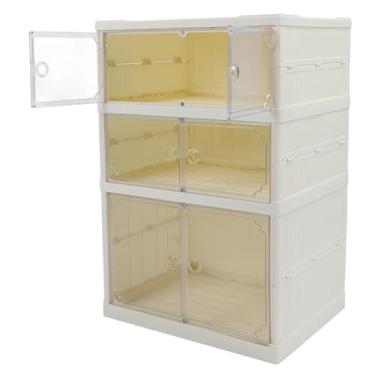 Imagem de Ymiko Organizador de Armazenamento Dobrável de Caixa de Sapatos 3 Contêiner de Sapato Empilhável Com Tampa Magnética Transparente para a Entrada de Brinquedos para (1 alto 2 baixo)