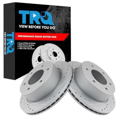 Imagem de TRQ Conjunto de rotores de freio traseiro de desempenho premium G-Coated Slotted X Drilled Compatível com Ford Bronco 2021-2023 2019-2023 Ranger